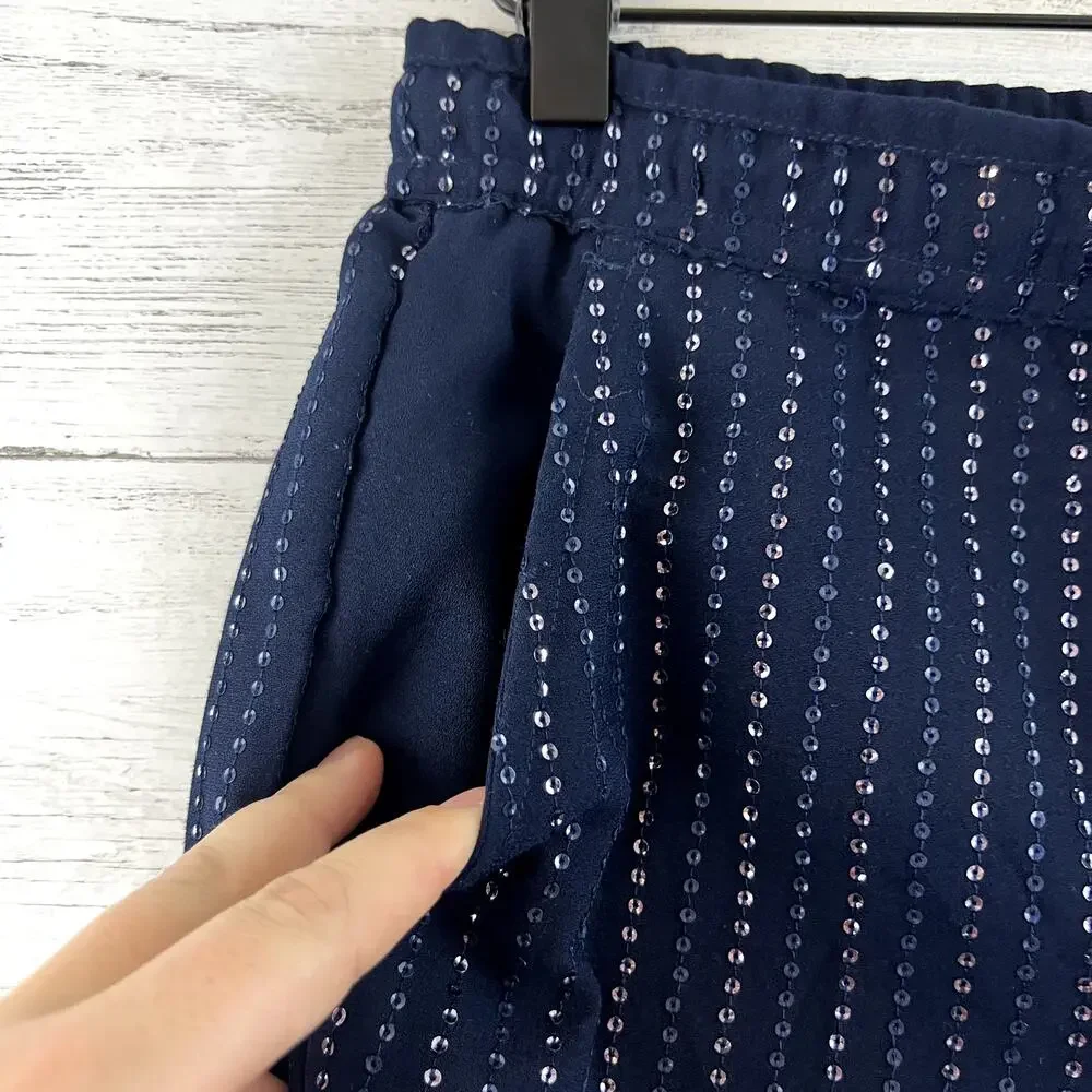 Asos Navy Blue Sequin Straight Leg Pull On Pants Size 28